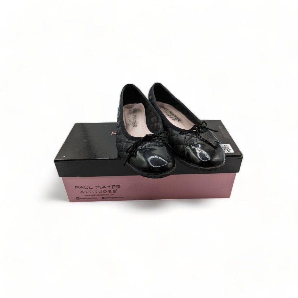 Paul Mayer Attitudes Bravo Size 7 Nappa Black Flats Quilted Leather Patent Women